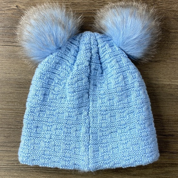 Screamer Light Blue Fleece Lined Knit Hat with PomPoms, Youth - Picture 4 of 7